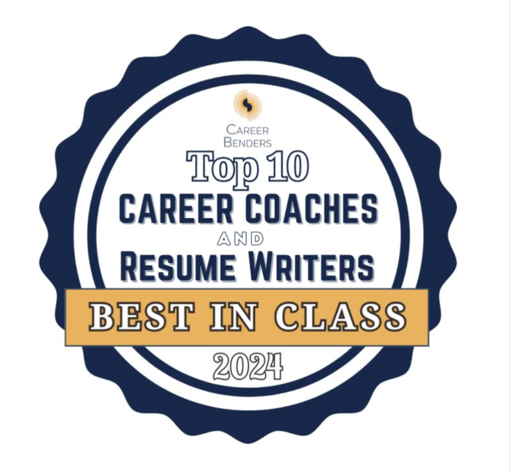 A badge that says top 1 0 career coaches and resume writers best in class 2 0 2 1